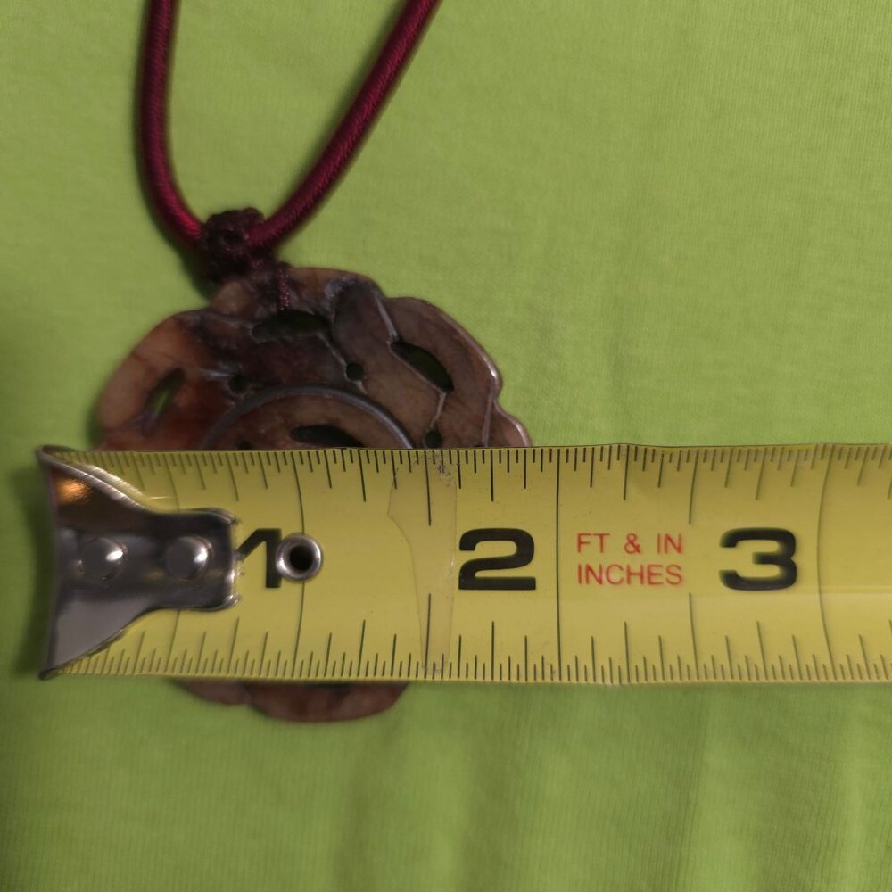 Hand-Carved Floral Jadeite Pendant Necklace With Adjustable Burgundy Cord - Picture 8 of 10